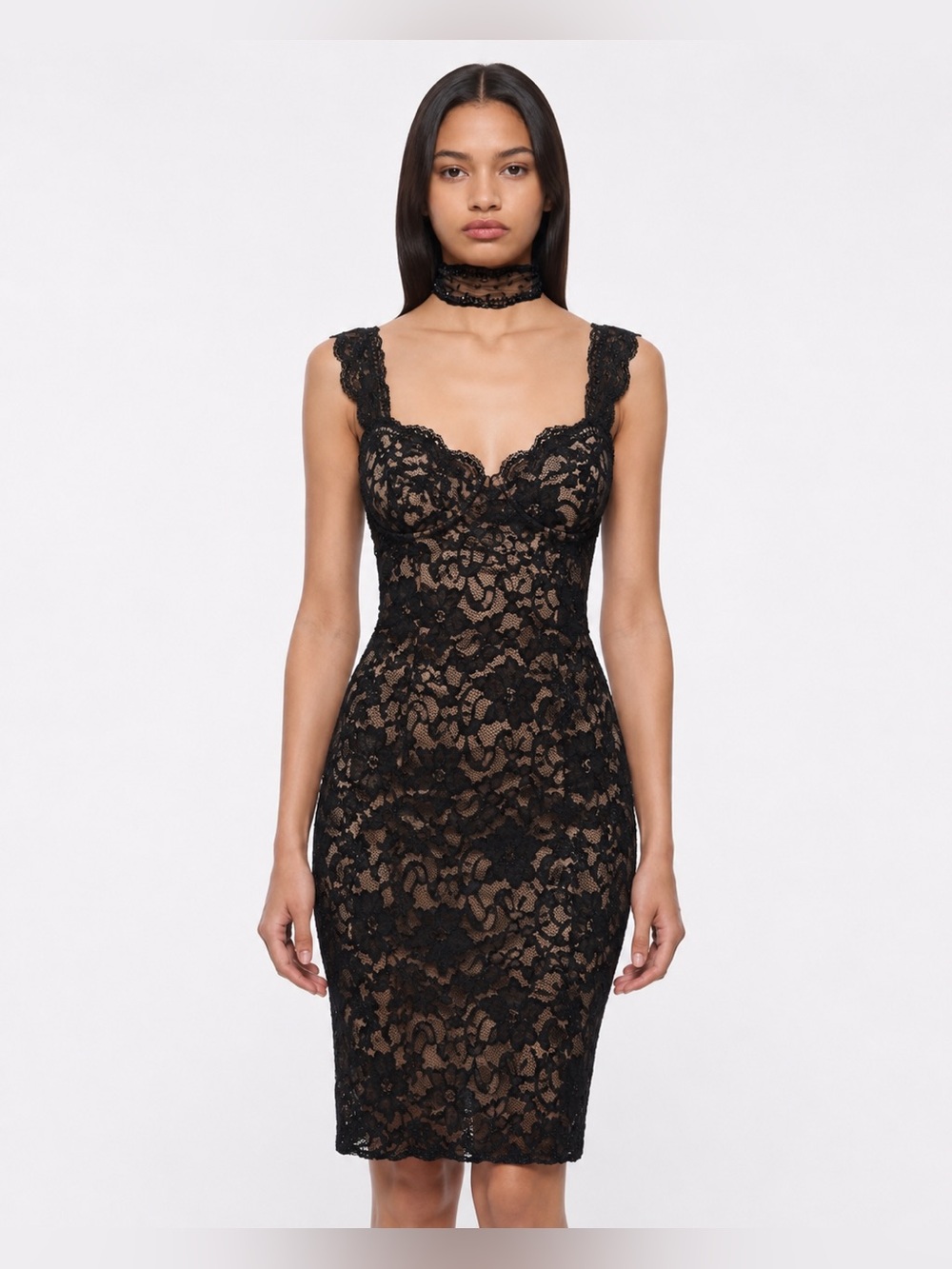 Vintage Frederick’s of Hollywood Black Lace Corset Midi Dress Size 4